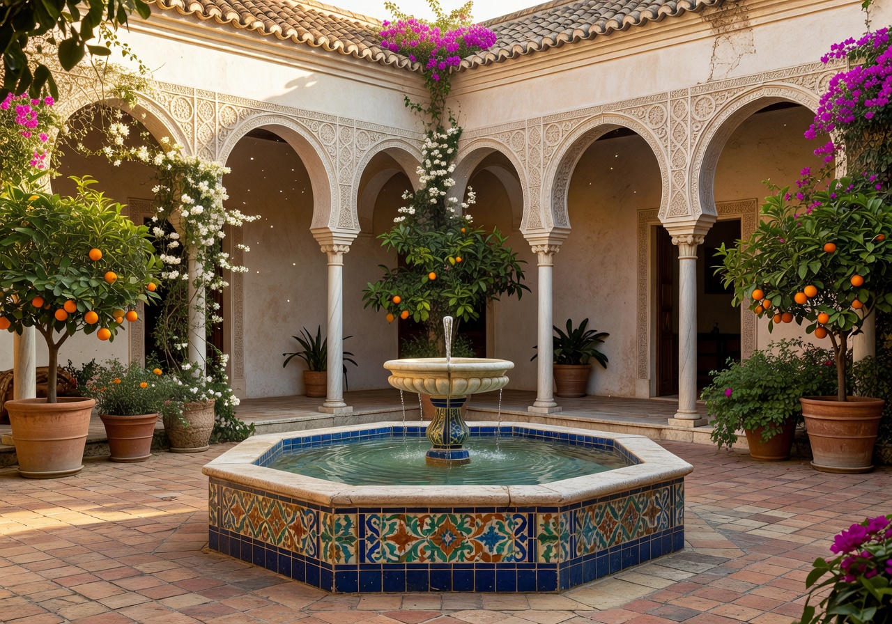 Andalusian courtyard with tiled fountain